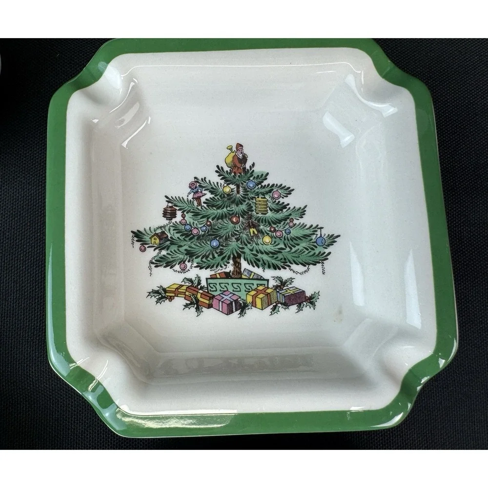 Spode Christmas Tree Pattern Lot Of 5 Small Trays Square Oval & Triangle